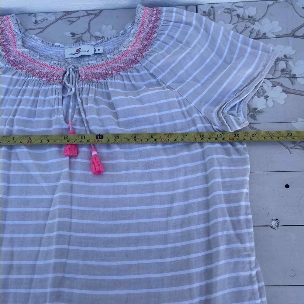 Vineyard Vines Gray and Pink Striped Blouse - Picture 5 of 7